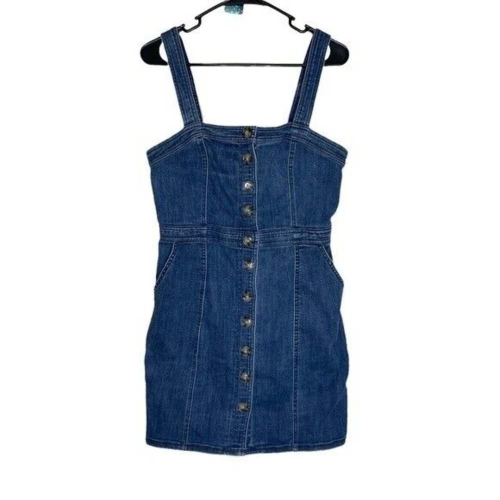 Express Button Front Seamed Denim Mini Sheath Dre… - image 3